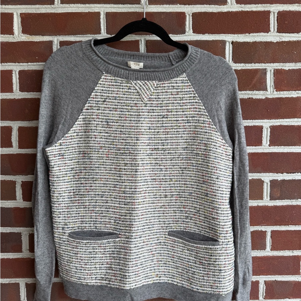 J. Crew Gray and Multicolor Crew Neck Sweater